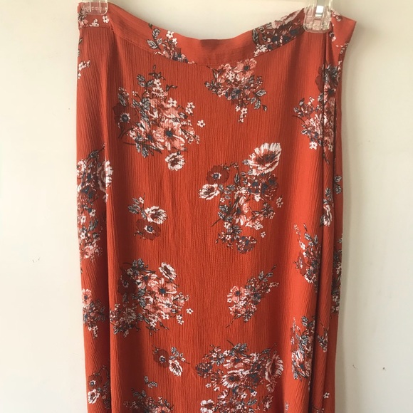 Orange floral button down knee length skirt - Picture 2 of 4